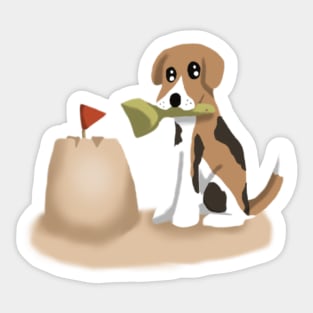 Beagle dog puppy cutely building a sand castle Sticker